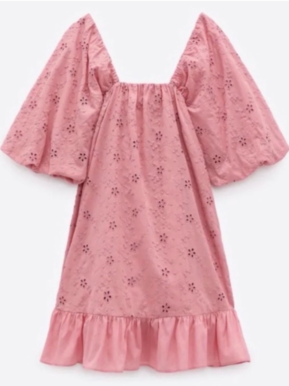 Zara Pink Eyelet Puff-Sleeve Babydoll Dress